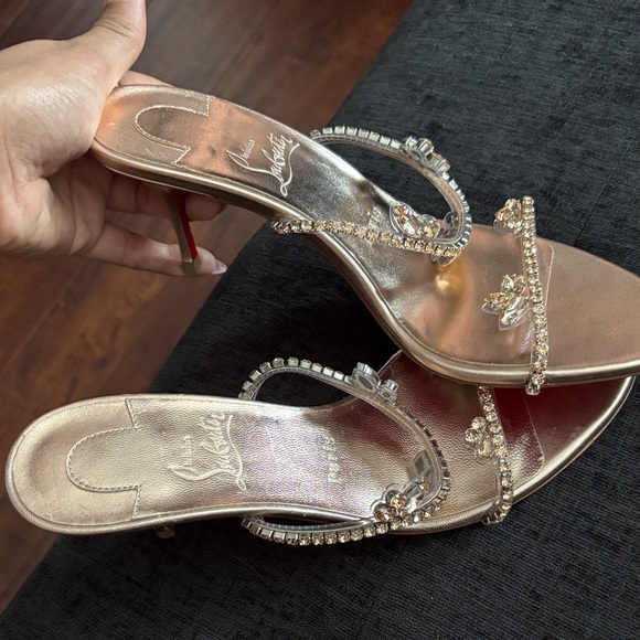 Christian Louboutin Shoes - Christian Louboutin Rose Gold Crystal-Embellished Slide Sandals